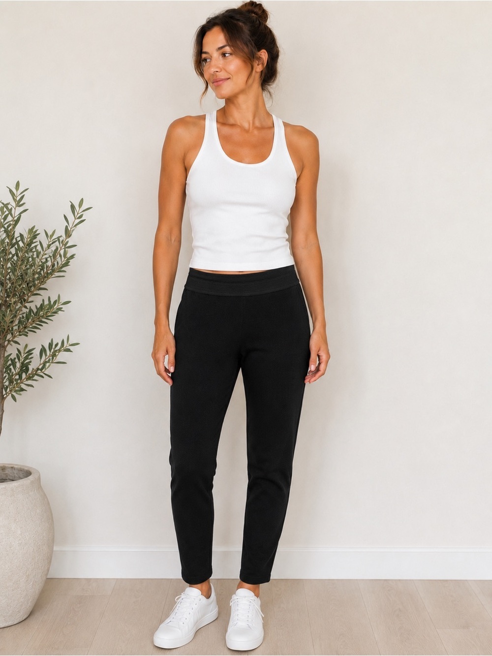 Talbots Petite XP Black Textured Pull-On Knit Pants Tapered Career Stretch